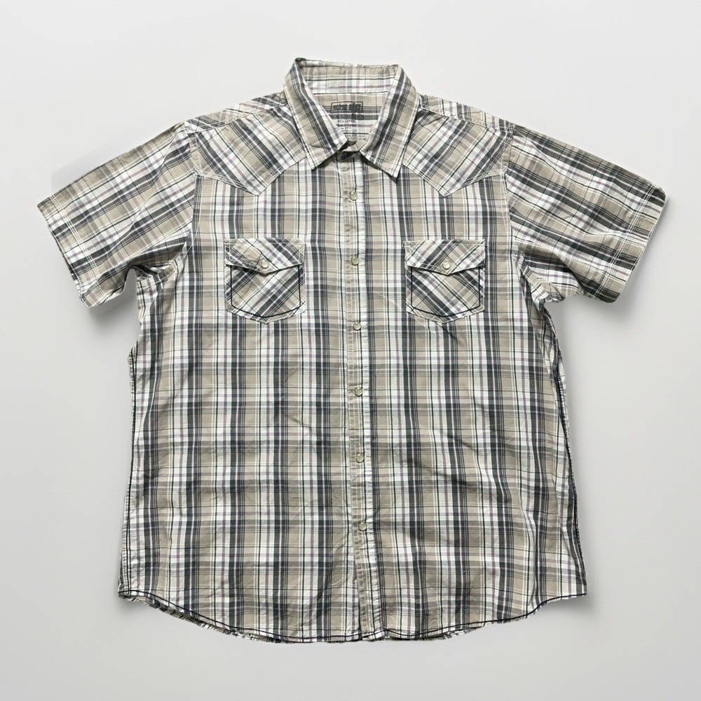 Urban Pipeline Mens XXL Western Plaid Pearl Snap Shirt Short Sleeve Cowboy Rodeo